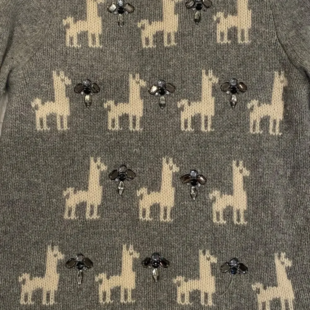J. Crew Llama Embellished Gray Sweater Size Small